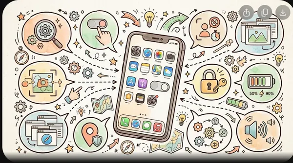 iPhone hiển thị màn hình cài đặt với nhiều tuỳ chọn bật tắt