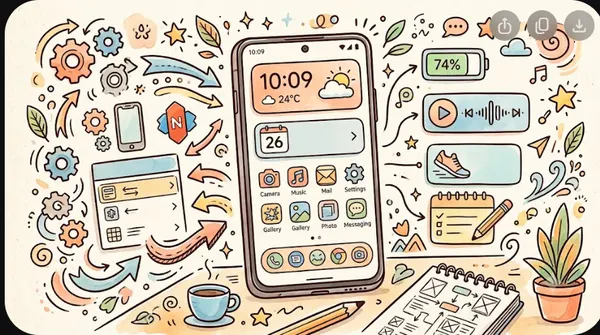 Màn hình chính điện thoại Android được tuỳ chỉnh gọn gàng với widget lịch và thời tiết