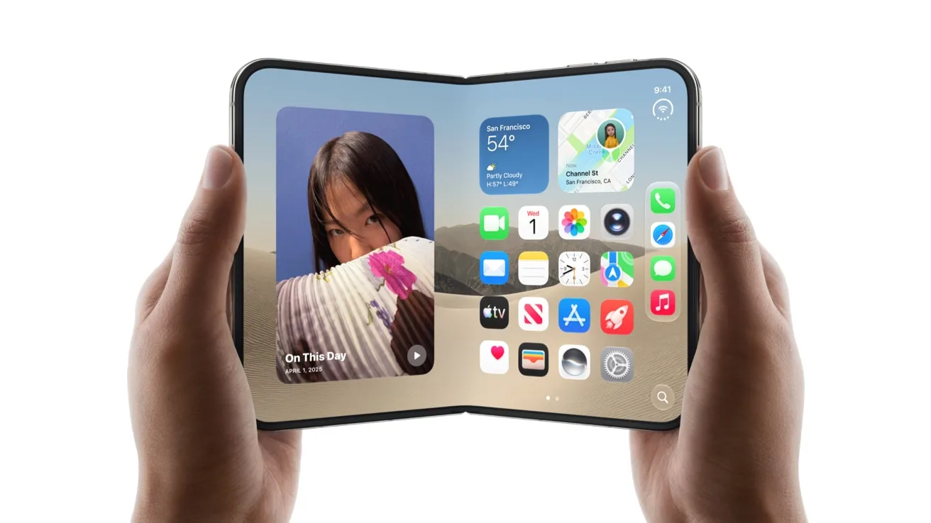 Góc mở gập chữ L linh hoạt của iPhone Duo cho thấy đường bản lề phẳng lì không nếp gấp